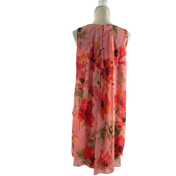 Ralph Lauren Women Coral Floral Sleeveless Lined 1/4 Zip Midi Shift Dress Sz 14 - Picture 5 of 15